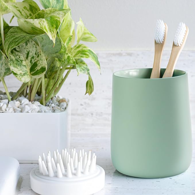 Matte Sage Green Toothbrush and Toothpaste Holder and Cup - Image 7