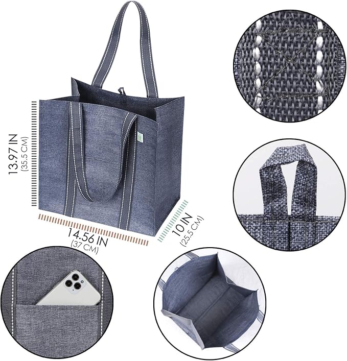VENO 4 Pack Reusable Grocery Bags, Heavy-Duty Shopping Bags - Image 6
