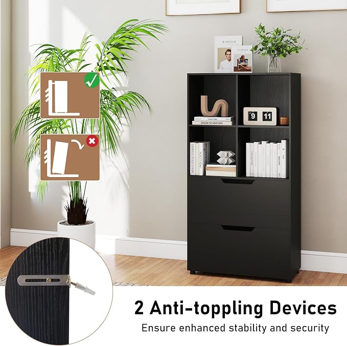 Giantex Bookcase with 2 Drawers, 51” Tall Floor Bookshelf w/4 Cubes, Anti-tip - Image 6