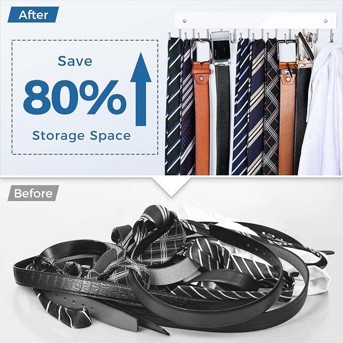 Belt Hanger Wall Mounted, Wooden Belt Organizer Max 12 Storage Capacity - Image 2