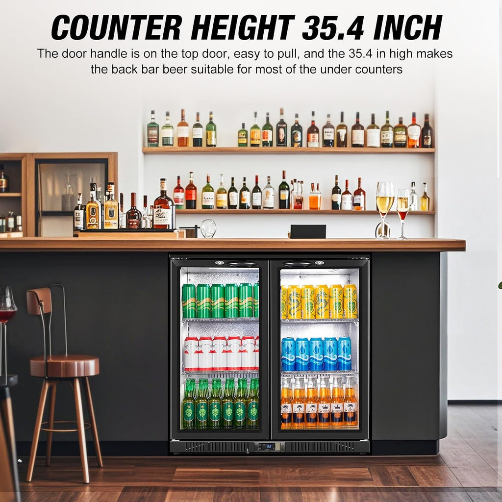 35.4" 7.4 Cu. Ft. Back Bar Cooler, 2 Glass Door Beverage Fridge