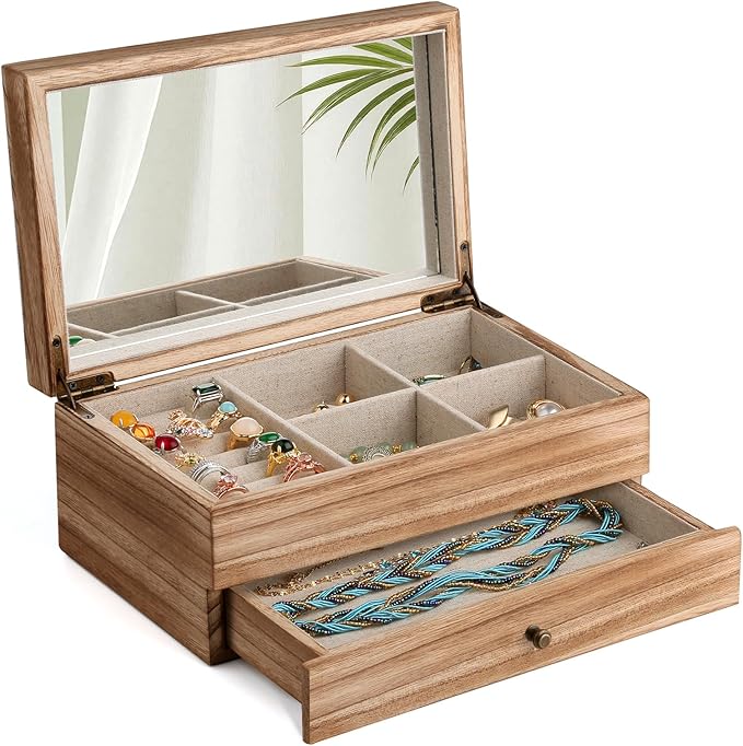 Meangood Jewelry Box Organizer for Women, 2 Layer Large Jewelry Storage Case by Meangood
