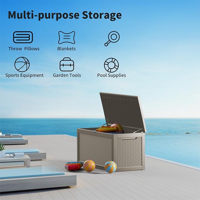 320 Gallon Outdoor Storage Box Patio Deck Box Waterproof, Resin Lockable - Image 8