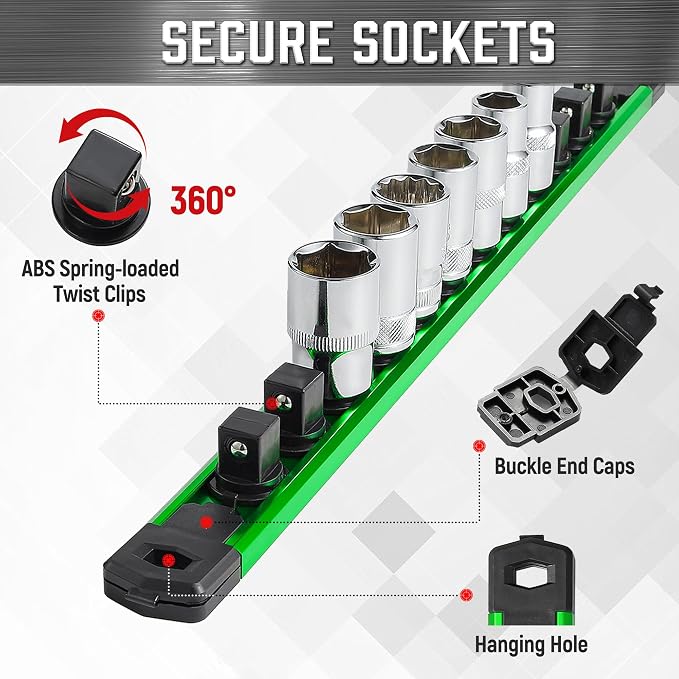 ALOANES 3-Piece Magnetic Socket Organizer, Heavy Duty Aluminum Rails - Image 3