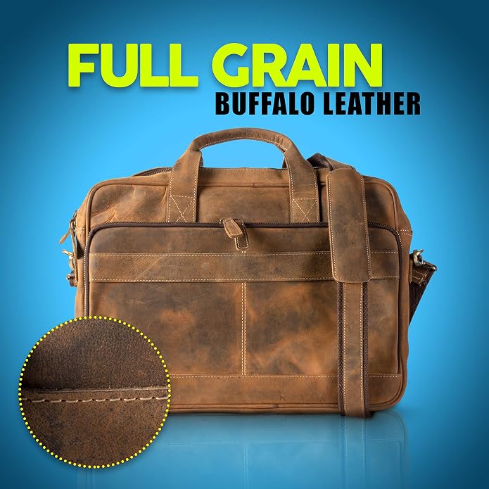 KomalC 16 Inch Leather briefcases Laptop Messenger Bags - Image 3