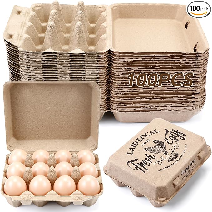 Zhanmai 100 Pack Egg Carton Bulk 12 Chicken Duck Egg Carton Vintage Printed by Zhanmai