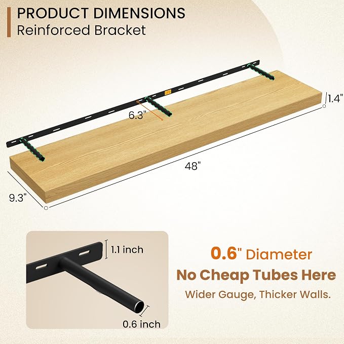 Fun Memories Floating Shelves 48 Inch Long, 9.3Inch Deep Floating Shelves - Image 3