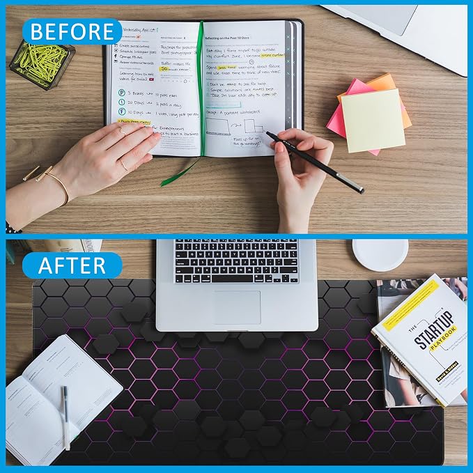 Grid with Purple Light Large Gaming Mouse Pad, Waterproof Desk Mat - Image 6
