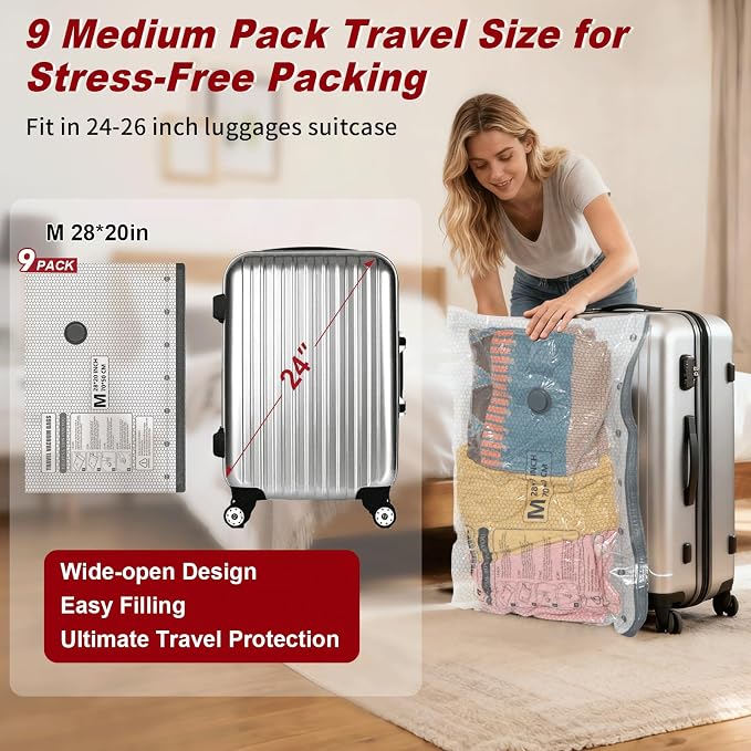 Rechargeable Wireless Pump Travel Storage Bags Set, 9 Pack Portable Space Saver - Image 4