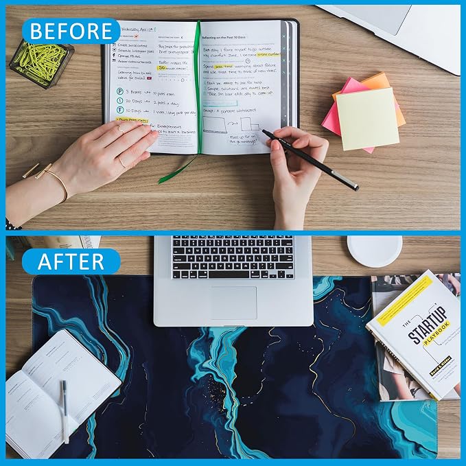 Blue Marble Desk Mat, Large Gaming Mouse Pad, Non-Slip Rubber Base Desk Pad - Image 6