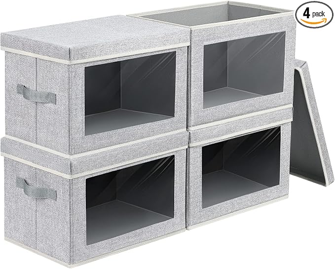 Storage Baskets with Lids, 4 Pack Large Box Organizer with Window, Fabric by Homsorout