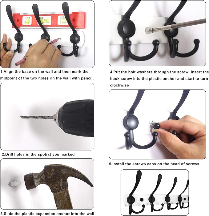 WEBI Coat Rack Wall Mounted, 4 Coat Hooks - Image 7