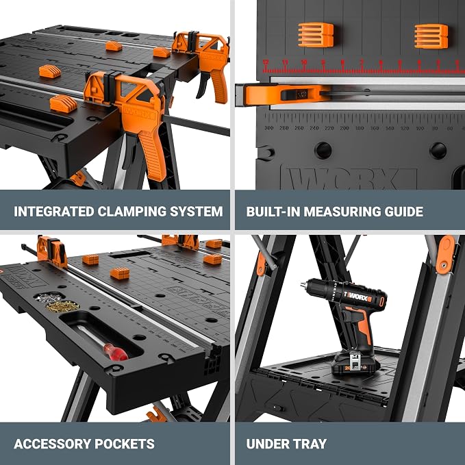 Worx Pegasus 2-in-1 Folding Work Table & Sawhorse, Easy Setup Portable Workbench - Image 7