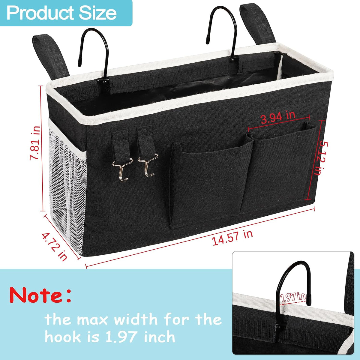 Bedside Caddy, Bedside Storage Bag Hanging Organizer for Bunk Dorm Bed