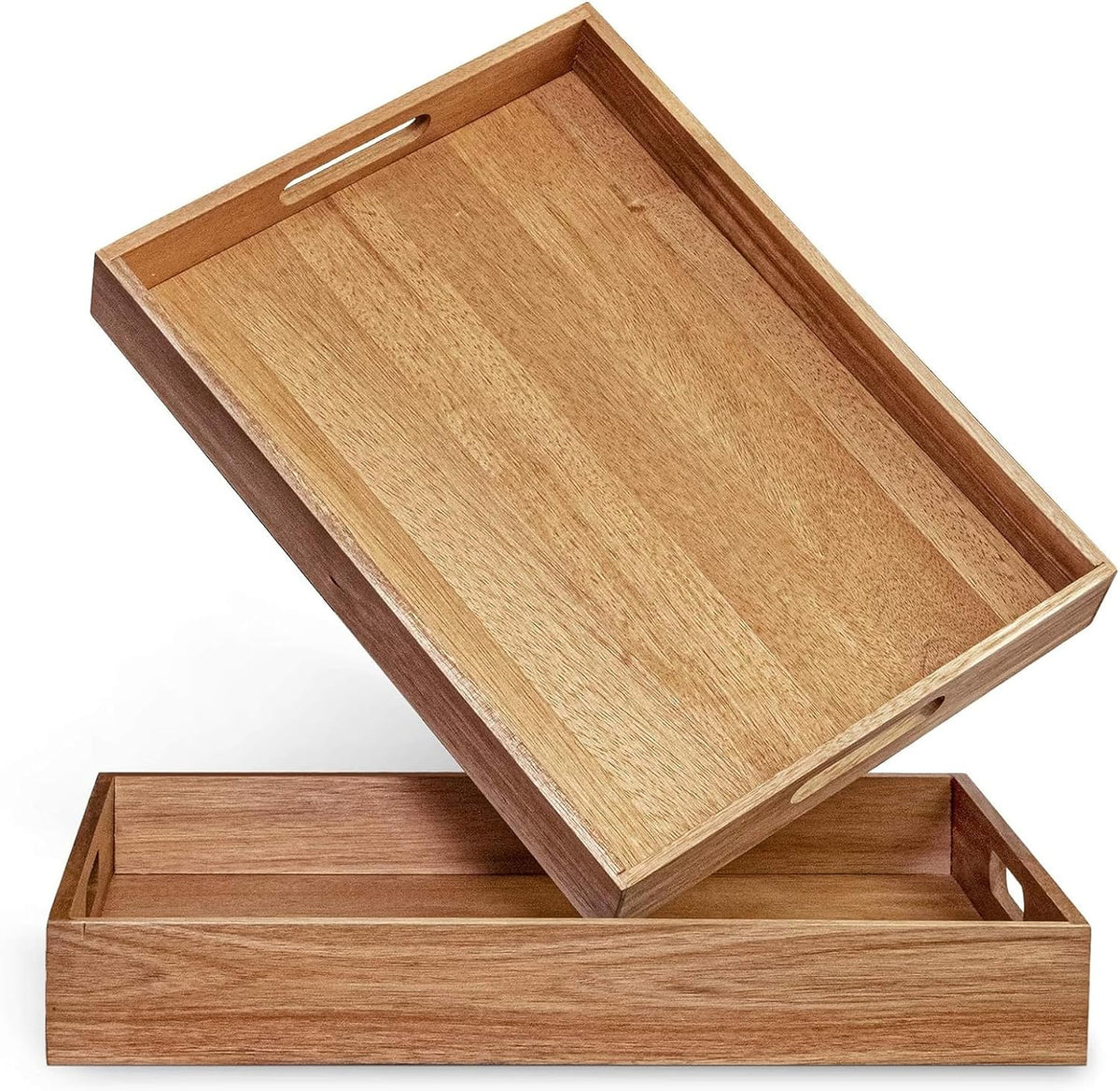 Acacia Wood Serving Tray with Handles Set of 2 – Decorative Serving