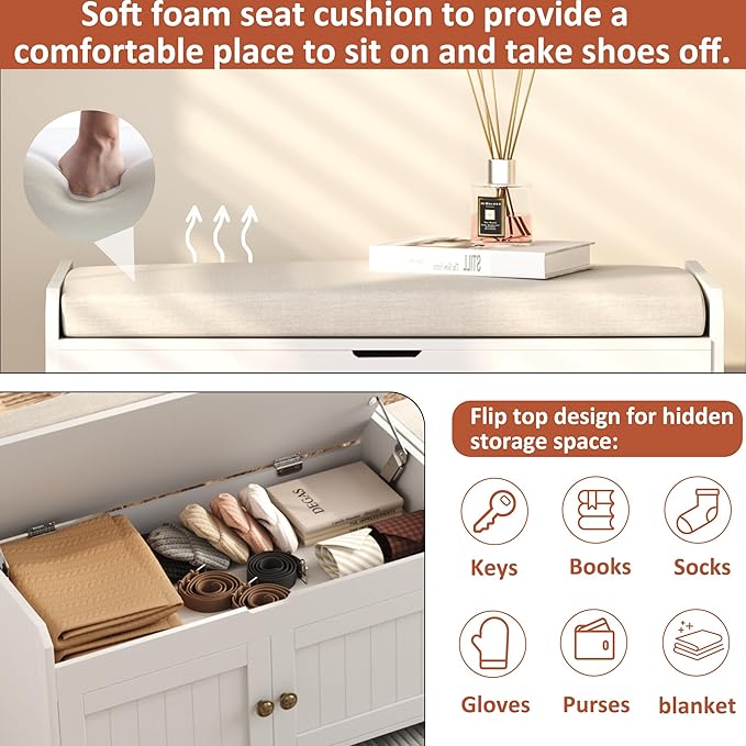HOMEFORT 30" Shoe Bench with Lift Top Storage, Entryway Bench with Cushioned - Image 5