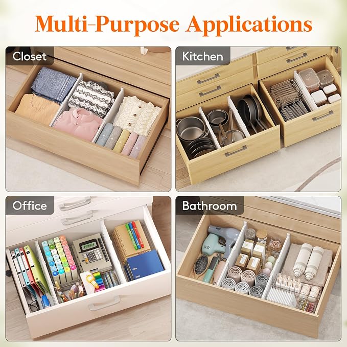 Lifewit 8" High 8 Pack Deep Drawer Dividers, 13.8-22.5" Adjustable Dresser - Image 7