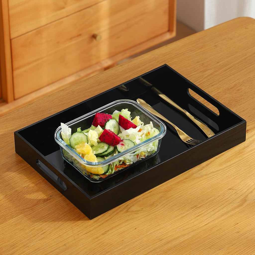 Black Oversize Acrylic Serving Tray with Handles 12x20 Inch -Spill