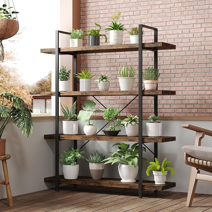 Bookshelf Set, Heavy Duty 4-Tier Industrial Bookcase, 120lbs Shelf Capacity - Image 5