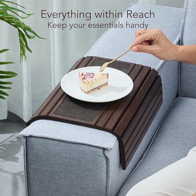 DETOR Couch Arm Tray with Retro Cork Pad, Enhanced Non-Slip Bottom, Sturdy - Image 2