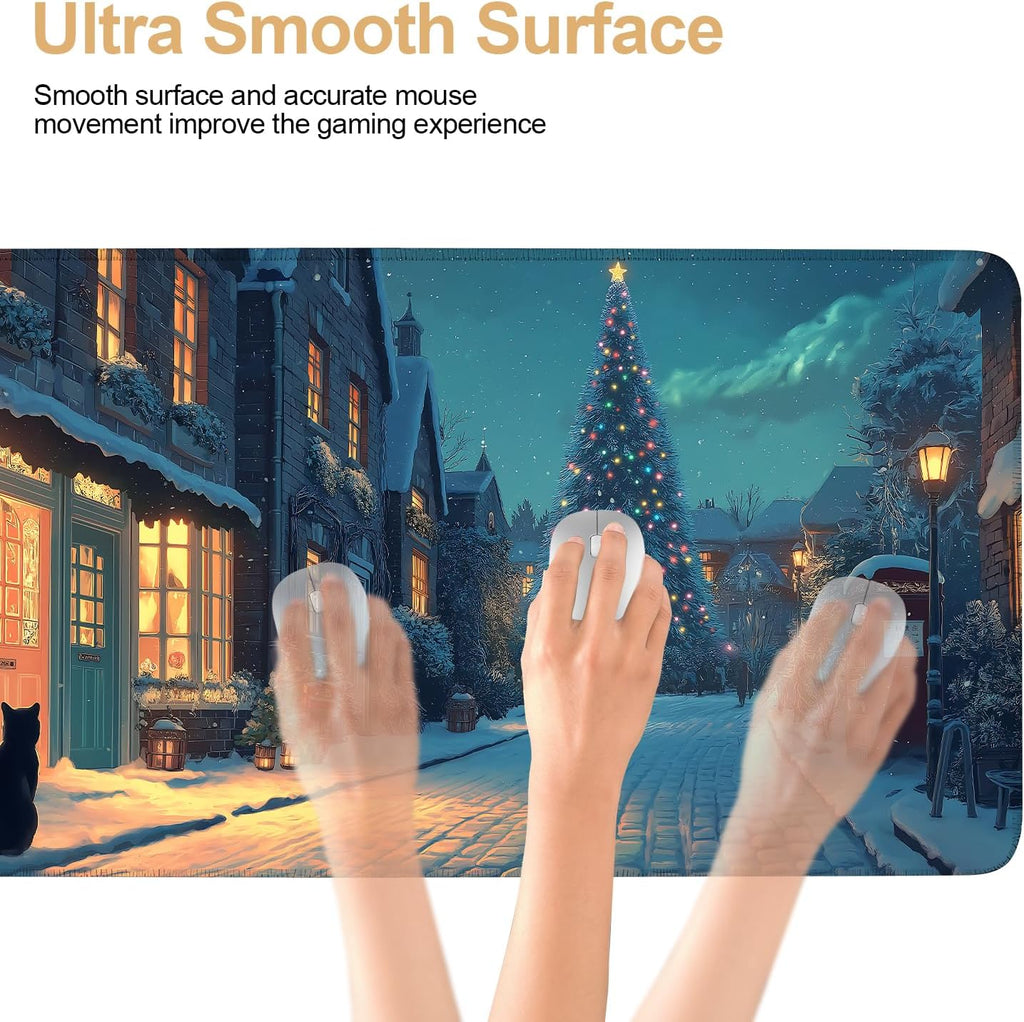 Large Extended Gaming Mouse Pad - Winter Christmas Night Scene, Soft