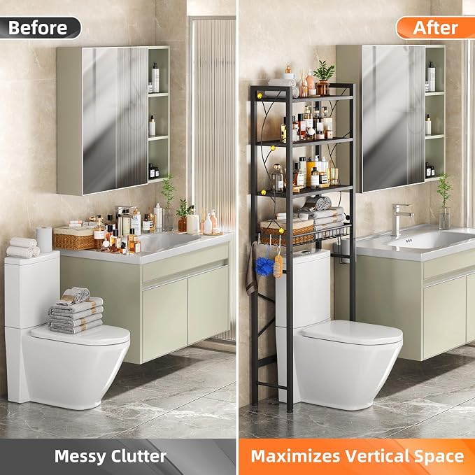 Over-The-Toilet Storage Rack, 4-Tier Bathroom Organizer Shelf Over Toilet - Image 5