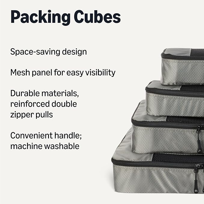 Amazon Essentials 4-Piece Packing Cubes Travel Accessories Set, Luggage - Image 2