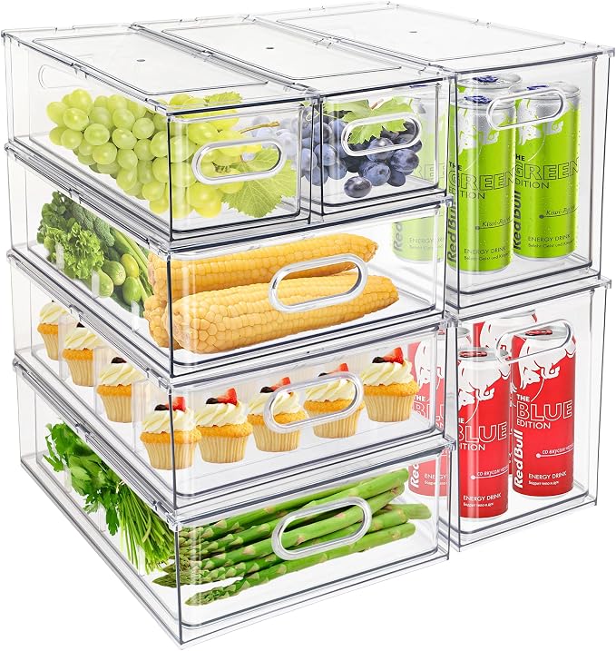 Eanpet 7Pack Clear Fridge Drawer Organizer Pull out Bins Stackable Refrigerator by Eanpet