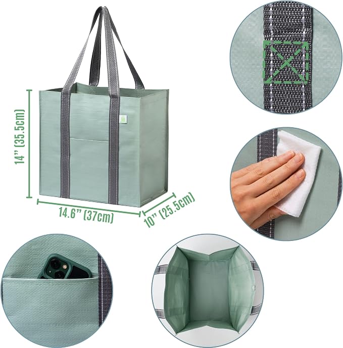 VENO 4 Pack Reusable Grocery Bags, Heavy-Duty Shopping Bags - Image 2
