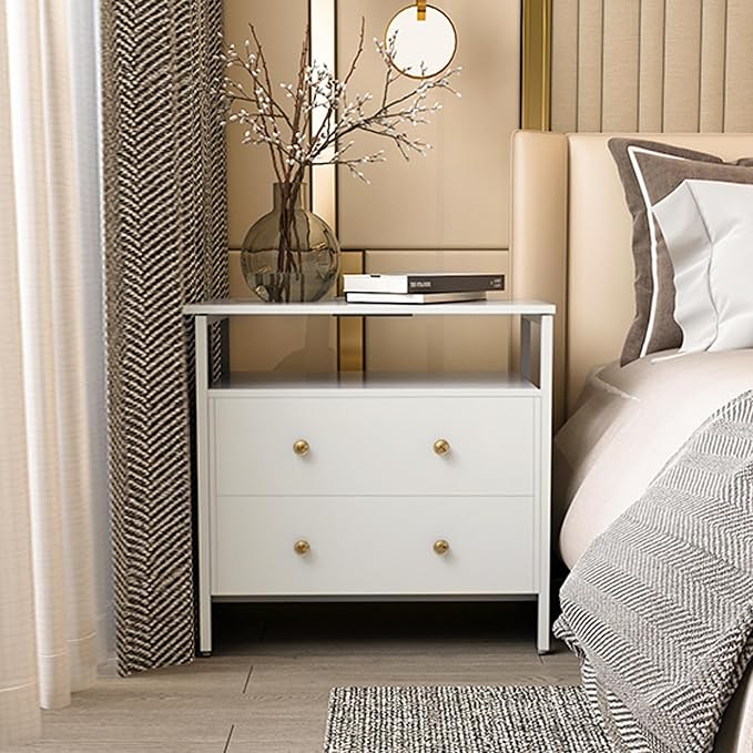 27 inch Wide Night Stand with Charging Station, Bedside Table with Open Shelf - Image 2