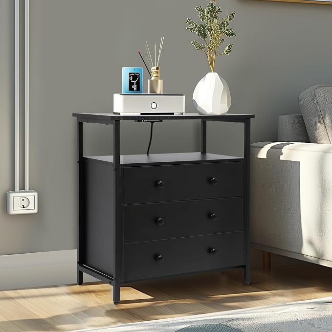 3 Wooden Drawers Nightstand, 27 Inch Wide Night Stand Set 2 - Image 8