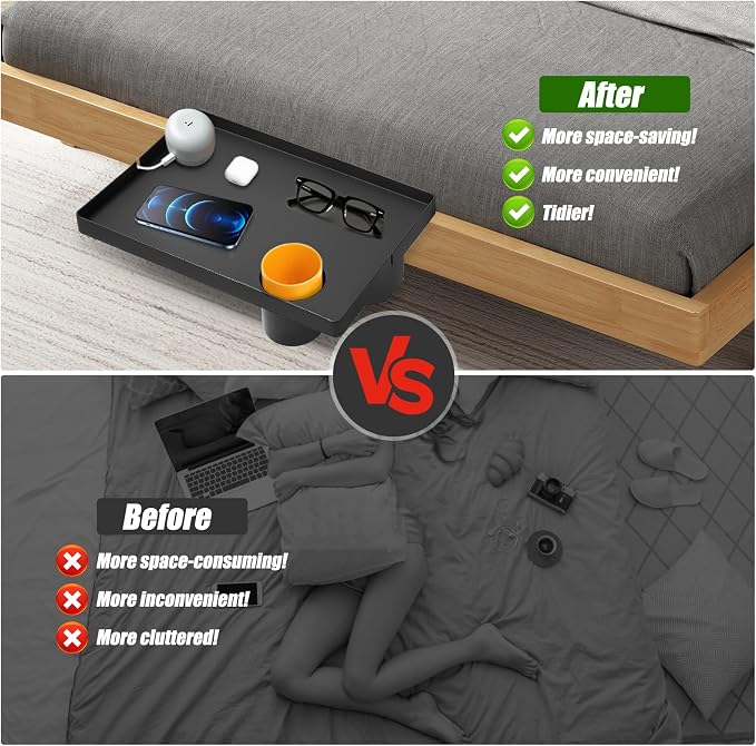 Bedside Table with Cup Holder College Dorm Room Essentials Clip On Nightstand - Image 4