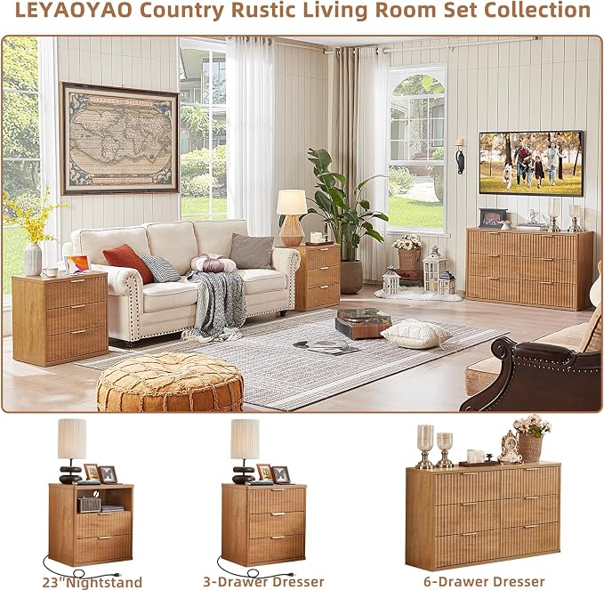 LEYAOYAO Fluted Nightstand Set of 2 - Image 4