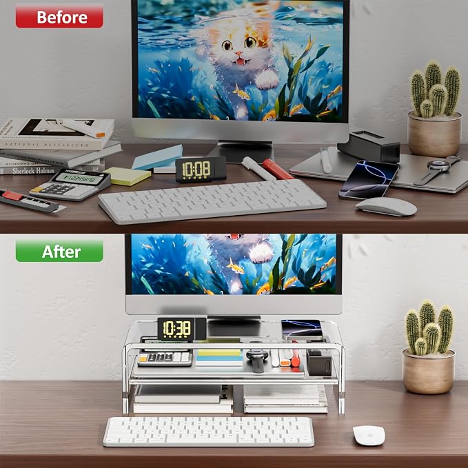 Clear Acrylic Monitor Stand Riser 2 Tier, 5.12 Inches High Clear Computer Desk - Image 4