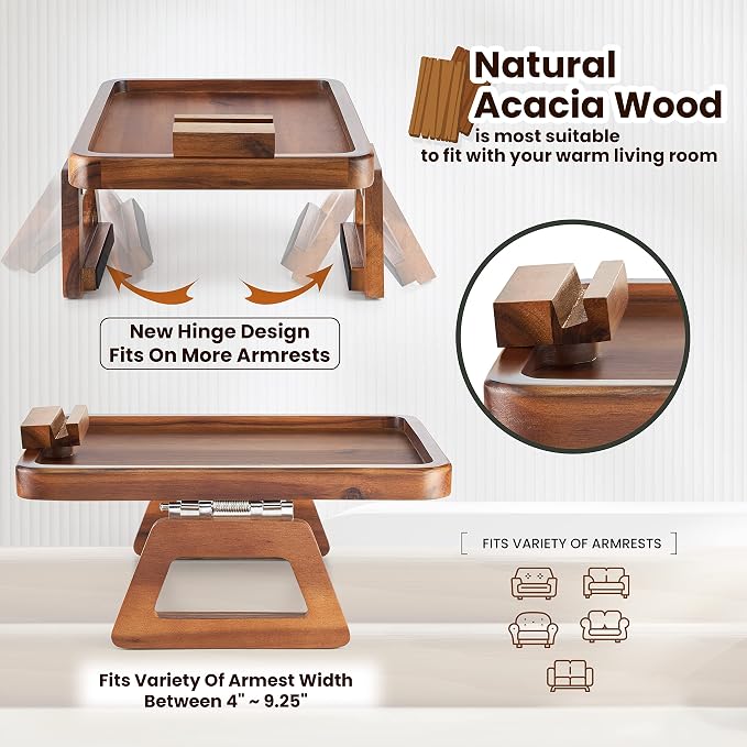 Tinamo Acacia Wood Sofa Armrest Tray - Image 5