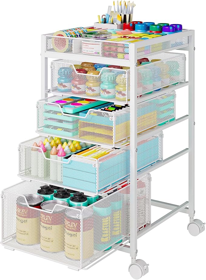 Rolling Utility Cart with 4 Drawers, Craft Organizer and Storage Carts with DIY by Hayexiha