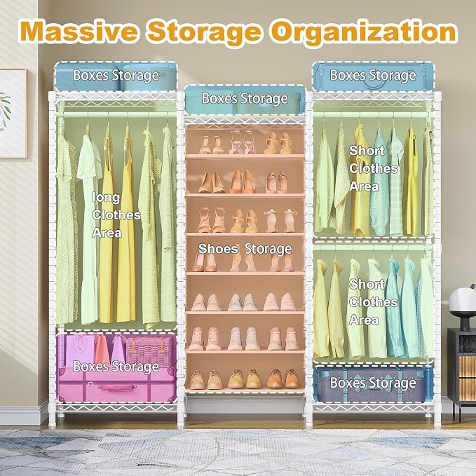E16 Heavy Duty Clothing Rack（With 7-Tier Adjustable Shoe Rack） Freestanding - Image 4