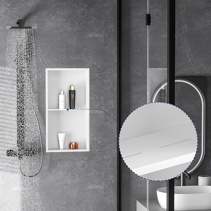 Stainless Steel Shower Niche 24" X 12", No Tile Needed Wall Niche Double Shelves - Image 5