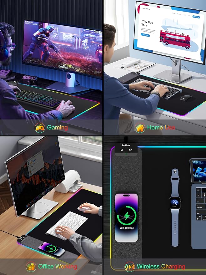 TopMade Mouse Pad with Wireless Charging, 31.5" x 15.75" Large Desk Mat RGB - Image 8
