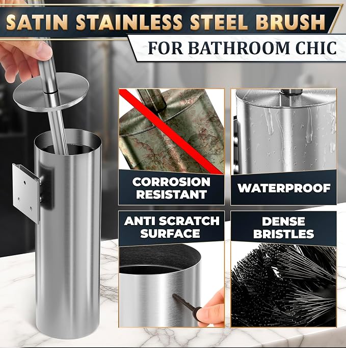 Silver Modern Toilet Brush and Holder Set - Image 3