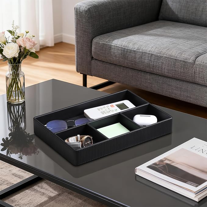 PU Leather Valet Tray, Decorative Trinket Vanity Desk Drawer Organizer Tray - Image 3