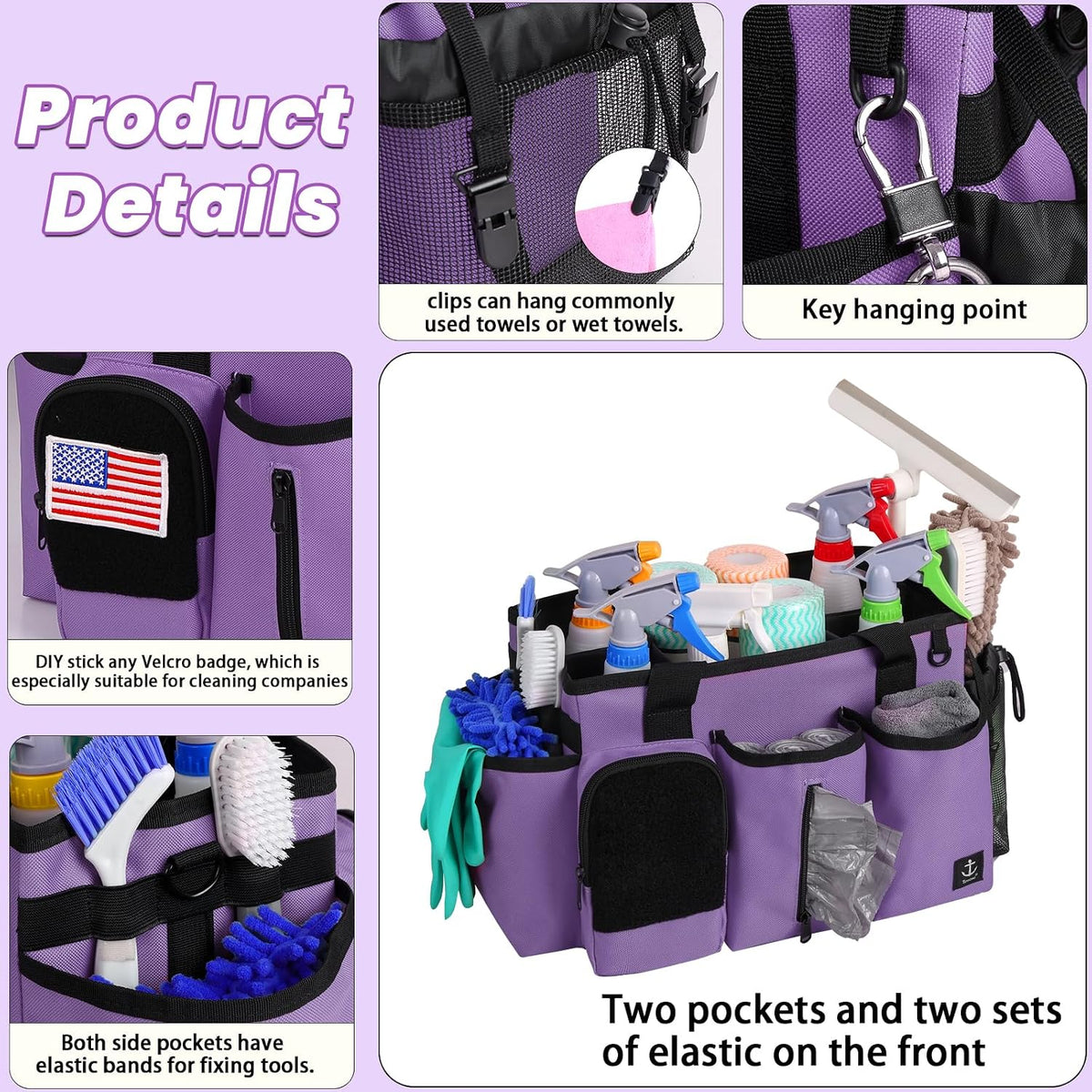 Cleaning Caddy Bag Built-in hard plastic sheet Adjustable Shoulder