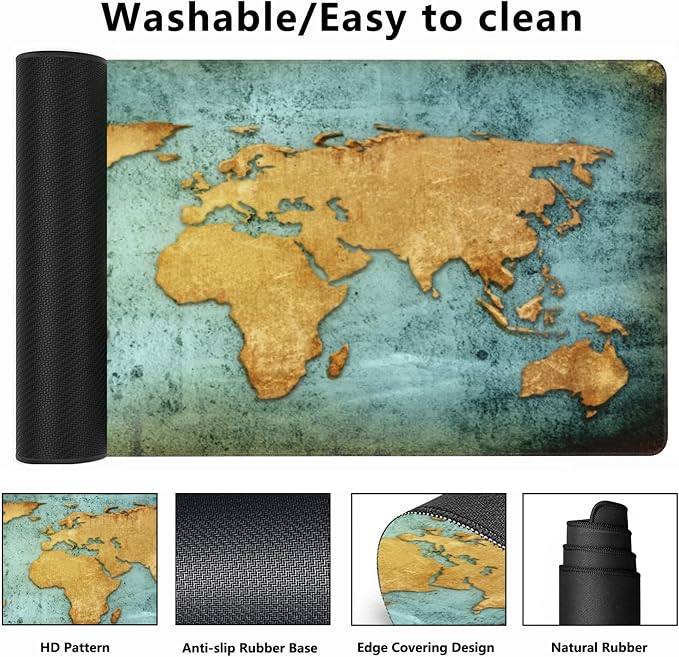 Desk Mat, World Map Extended Gaming Mouse Pad, Large Non-Slip Rubber Base - Image 2