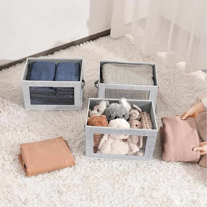 Storage Baskets with Lids, 4 Pack Large Box Organizer with Window, Fabric - Image 6