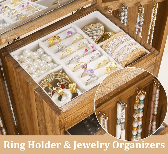 Jewelry Organizer, Rattan Jewelry Box, 5 Layer Wooden Jewelry Organizer Box - Image 5