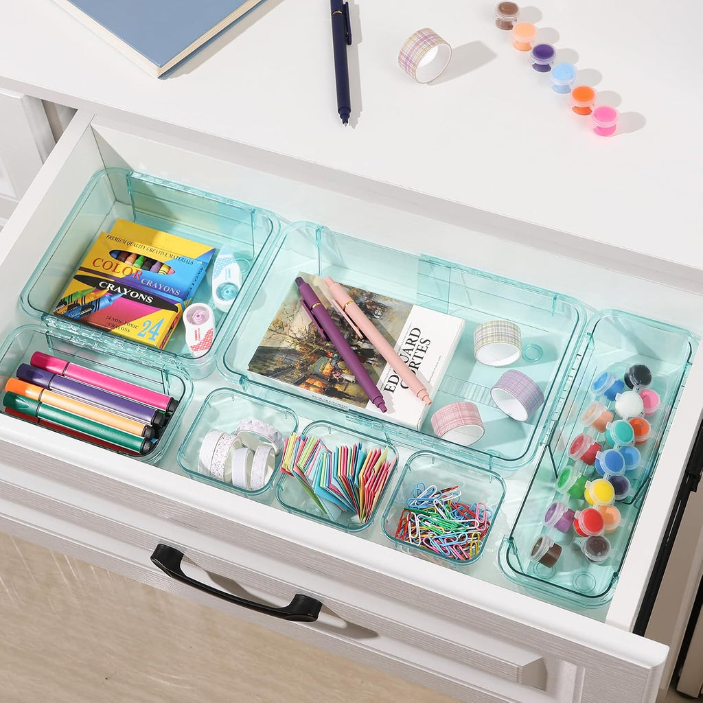20 Pcs Adjustable Clear Drawer Organizer, Extendable Vanity Storage