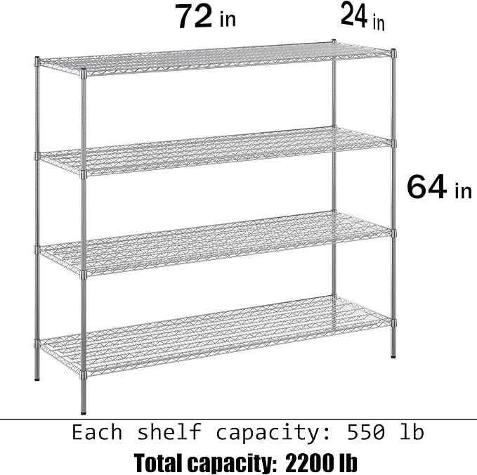 24" Deep x 72" Wide x 64" Height Wire Shelving Kit | 4-Tier | NSF Commercial - Image 3