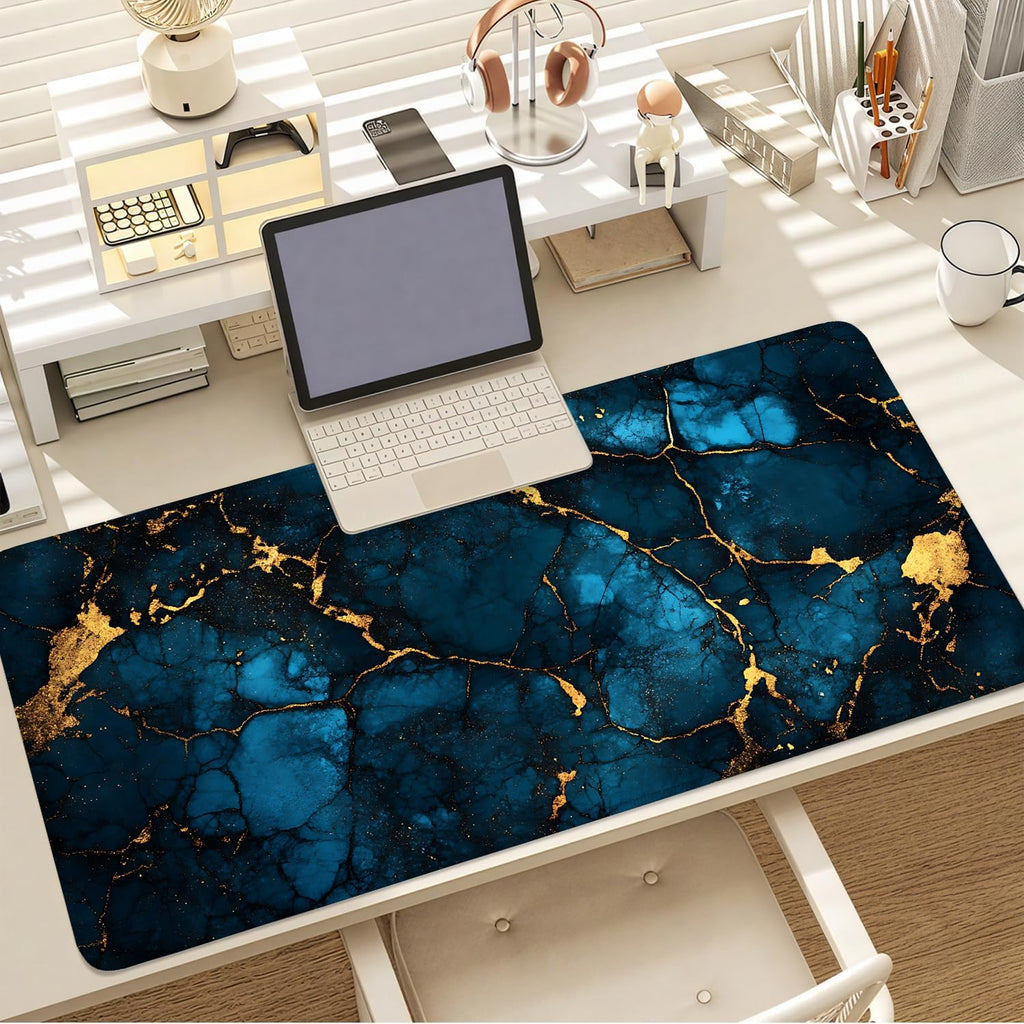 Blue Marble Gold Vein Mouse Pad – Large Extended Desk Mat 35.43 x