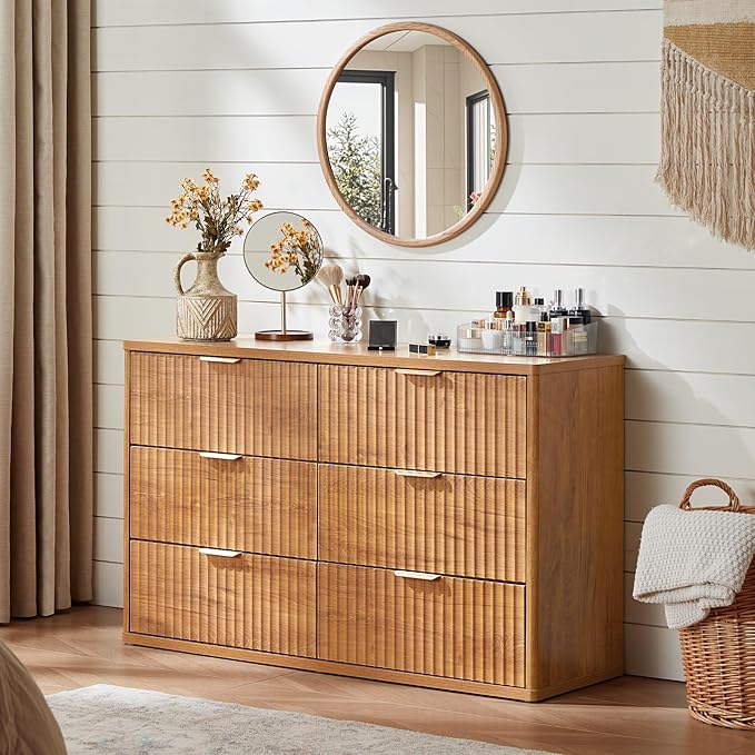 LEYAOYAO Fluted 6 Drawers Dresser Set of 2, Curved Profile Design, Dresser TV - Image 2