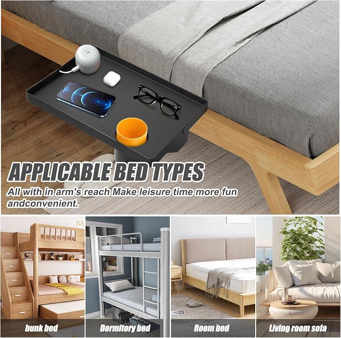 Bedside Table with Cup Holder College Dorm Room Essentials Clip On Nightstand - Image 3